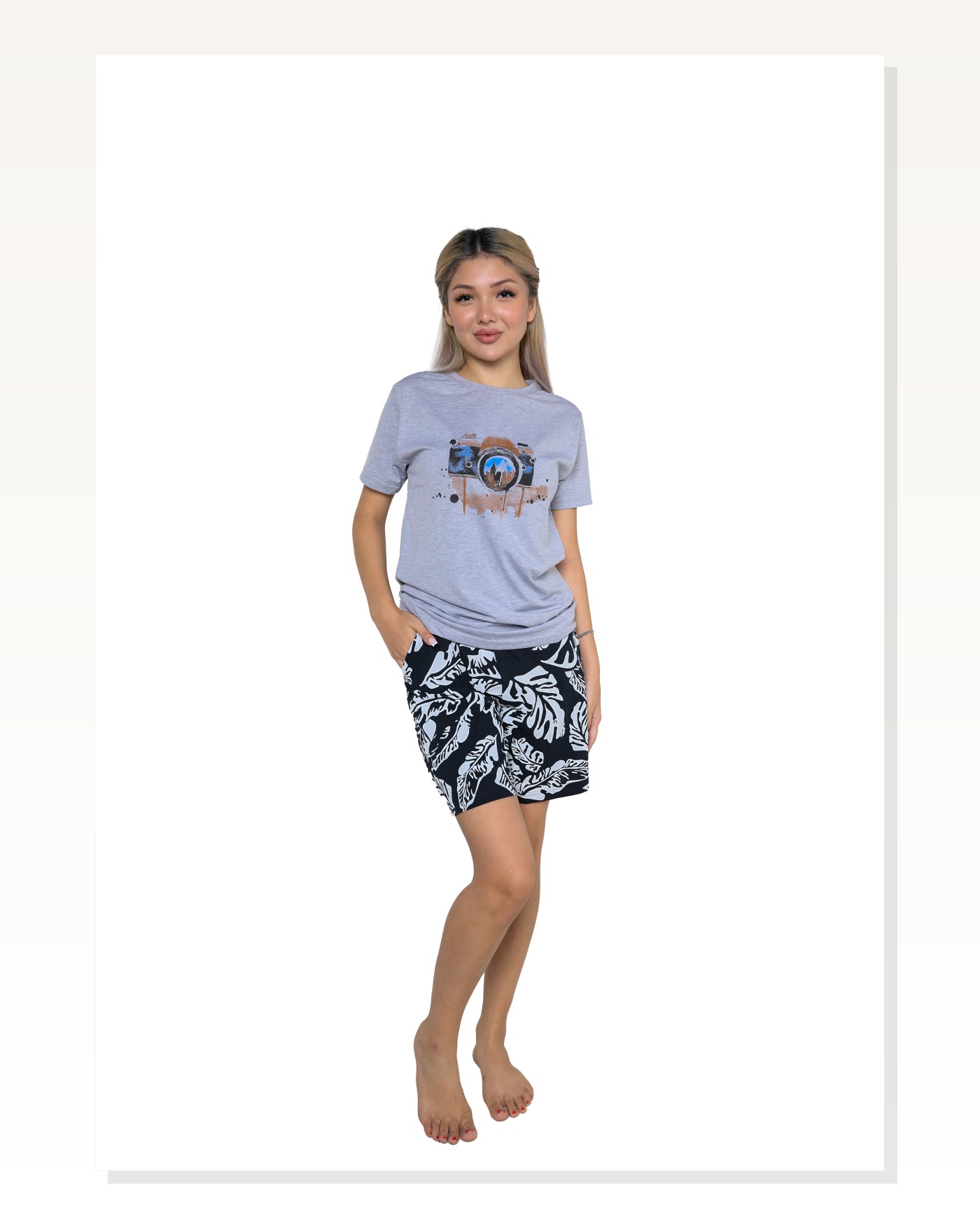 Moda Çizgi Kadın Kısa Kol Şortlu Pijama Takım 3626 Marketplace blank