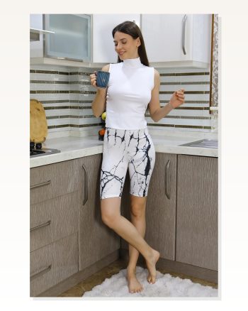 Kadın Moda Çizgi Micro Desenli Dizüstü Tayt Beyaz 5922