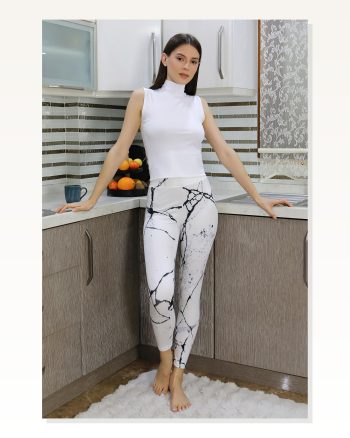 Kadın Moda Çizgi Micro Desenli Tayt Beyaz 5920