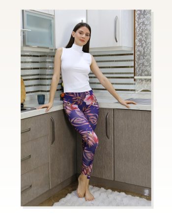 Kadın Moda Çizgi Micro Desenli Tayt Mor 5920