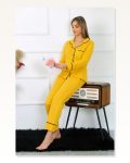 Moda Çizgi Kadın Pamuk Penye Önden Düğmeli Uzun Kol Sarı Pijama Takım 2782 Marketplace
