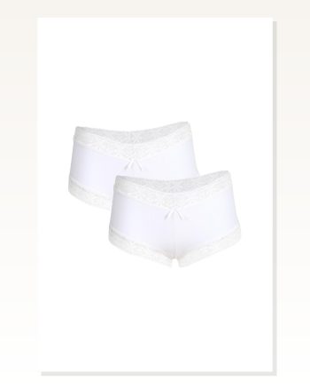 Kadın Moda Çizgi Pamuklu 2LI Boxer Beyaz 40265