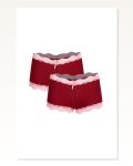 Moda Çizgi Kadın Pamuklu 2li Boxer Bordo 40265