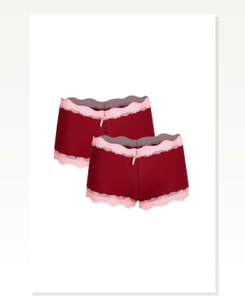 Moda Çizgi Kadın Pamuklu 2li Boxer Bordo 40265