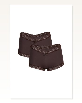 Kadın Moda Çizgi Pamuklu 2LI Boxer Kahve 40265