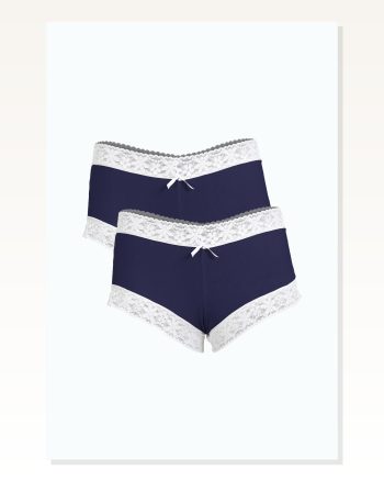 Kadın Moda Çizgi Pamuklu 2LI Boxer Lacivert 40277