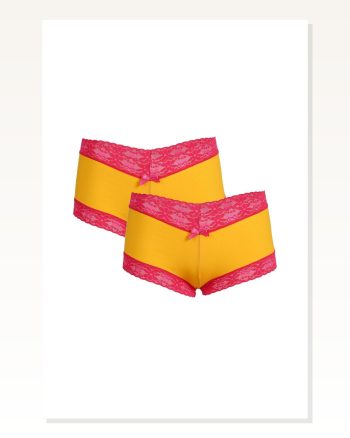 Kadın Moda Çizgi Pamuklu 2LI Boxer Sarı 40265