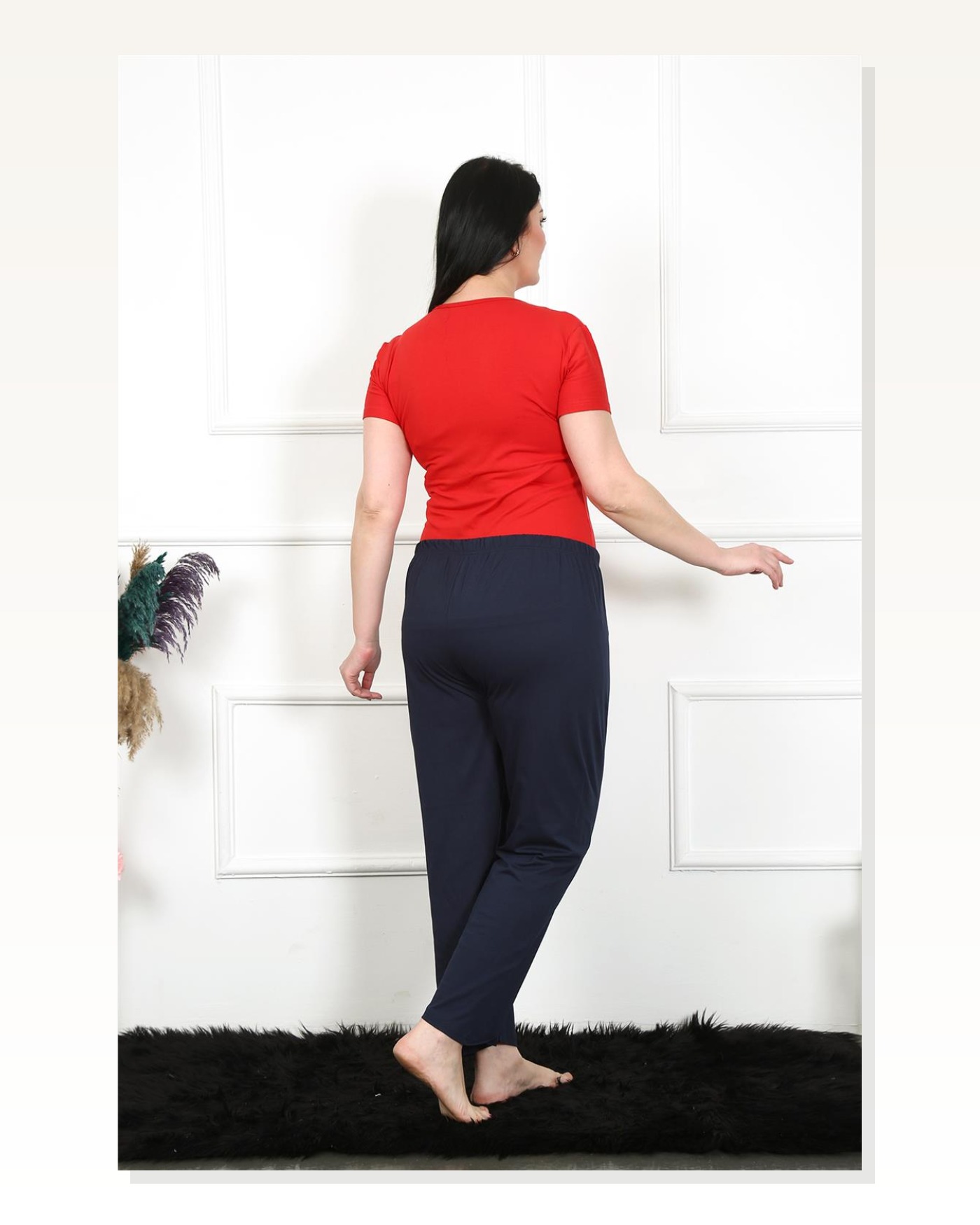 Moda Çizgi Kadın Pamuklu Büyük Beden Alt Pijama 27472 Marketplace blank