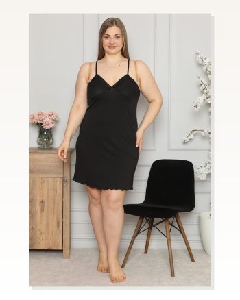 Kadın Moda Çizgi Pamuklu İp Askılı Büyük Beden Gecelik 985