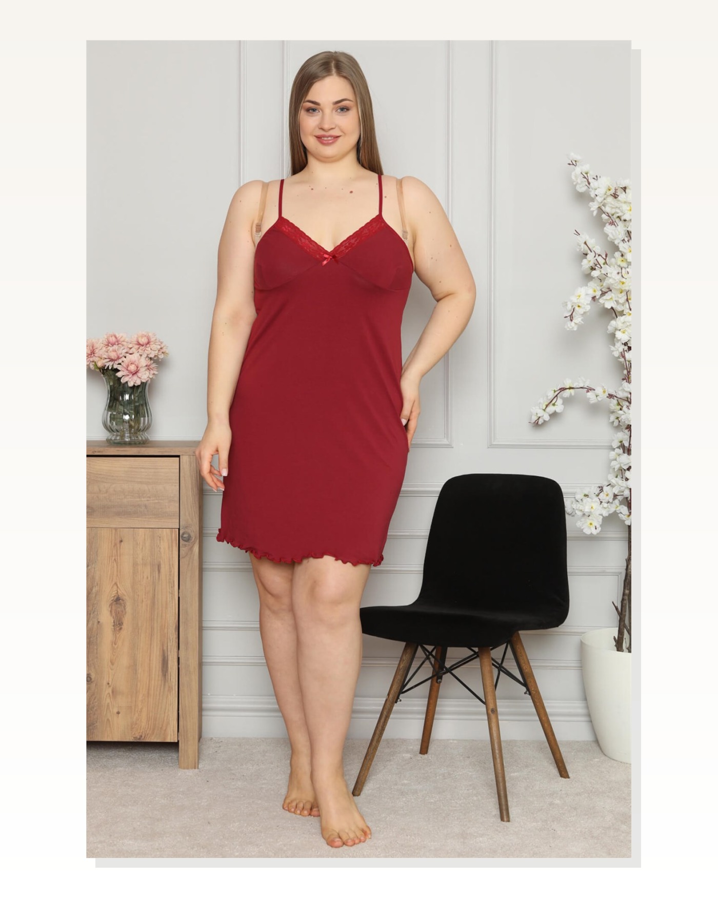 Moda Çizgi Kadın Pamuklu İp Askılı Büyük Beden Gecelik 987 Marketplace blank