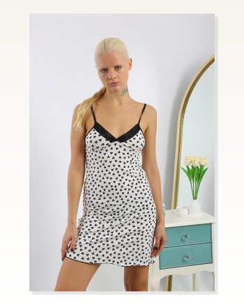 Kadın Moda Çizgi Penye Desenli İp Askılı Gecelik 36714