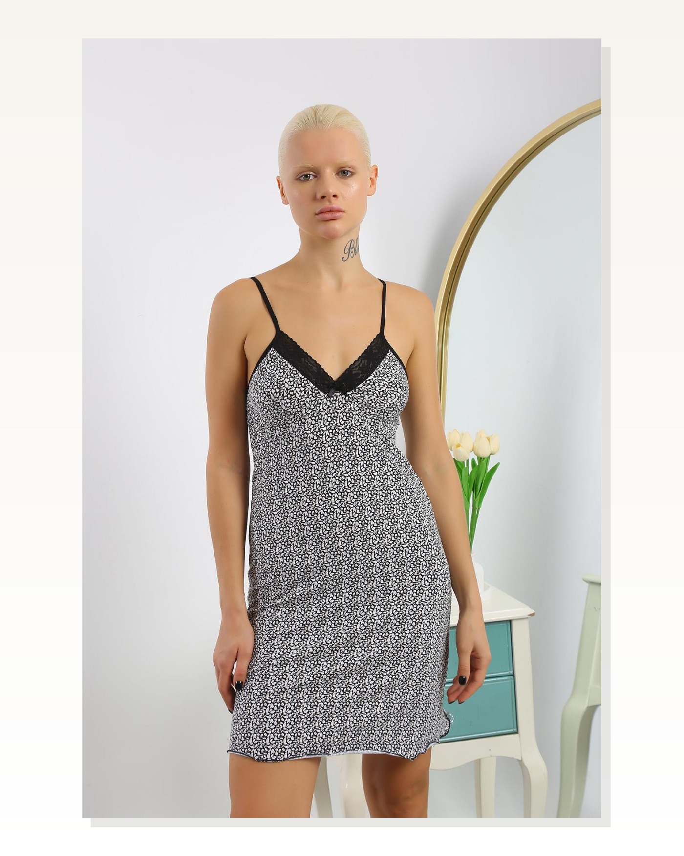 Moda Çizgi Kadın Penye Desenli İp Askılı Gecelik 36715 Marketplace blank