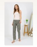 Kadın Moda Çizgi Penye Desenli Tek Alt Pijama 27533 Haki