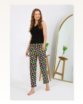 Kadın Moda Çizgi Penye Smile Desenli Tek Alt Pijama 27537