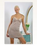 Kadın Moda Çizgi Penye Vizon Leopar Desenli İp Askılı Gecelik 36717