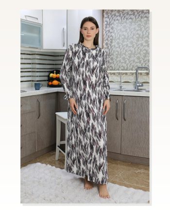 Kadın Moda Çizgi Uzun Kol Penye Gecelik Ev Elbisesi Mor 25500