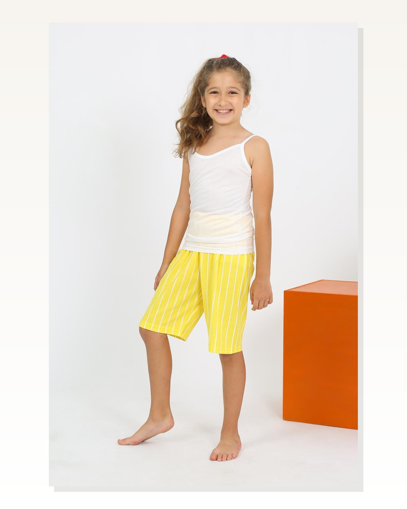 Moda Çizgi Kız Çocuk İp Askılı Şortlu Penye Beyaz Pijama Takım 20430 Marketplace blank