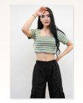 Moda Çizgi Knitwear Crop Striped Mint Marketplace