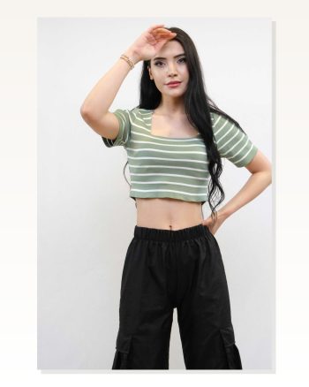 Moda Çizgi Knitwear Crop Striped Mint