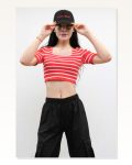 Moda Çizgi Knitwear Crop Striped Red Marketplace