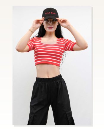 Moda Çizgi Knitwear Crop Striped Red