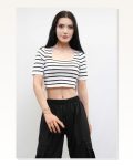 Moda Çizgi Knitwear Crop Striped White Marketplace