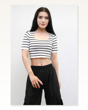 Moda Çizgi Knitwear Crop Striped White
