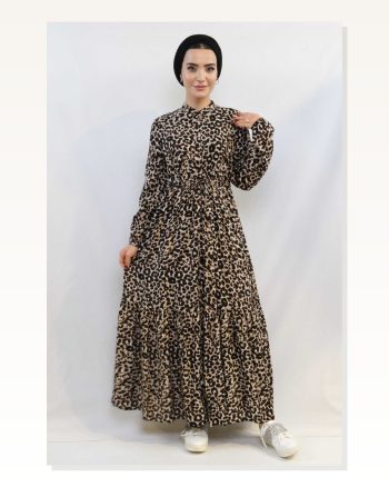 Moda Çizgi Leopard Pattern Dress