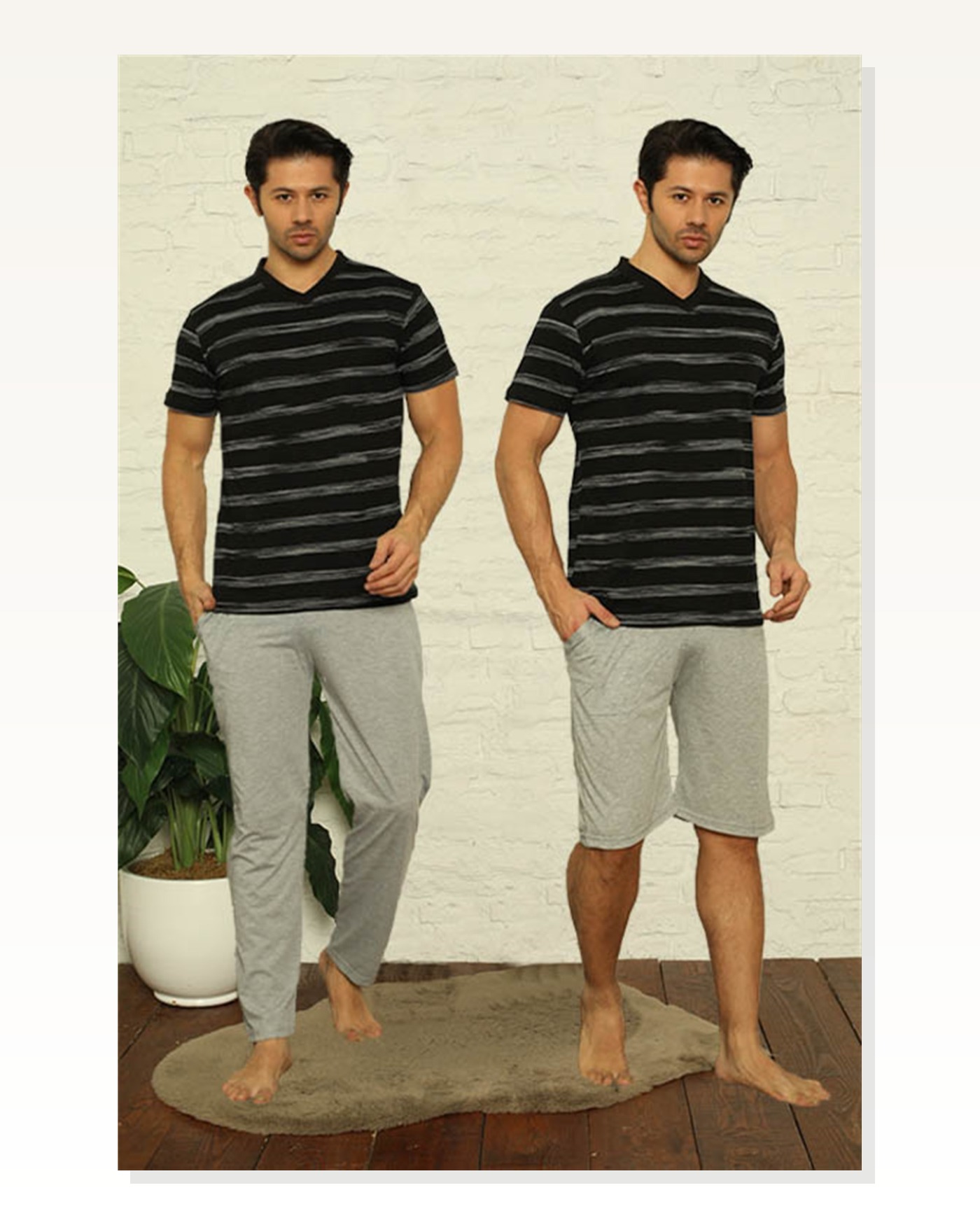 Moda Çizgi Men's Black V-Neck 3-Piece Pajama Set 6822 Marketplace blank