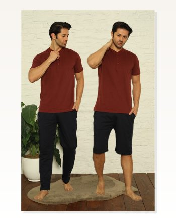 Moda Çizgi Erkek Bordo 3'lü Pijama Takım 6824