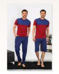 Moda Çizgi Men’s Combed Cotton 3-PIECE Parliament Blue Piece Pajama Set 6823