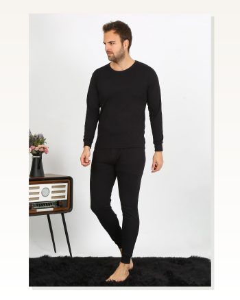 Moda Çizgi Men's Cotton Black Underwear Suit 19103