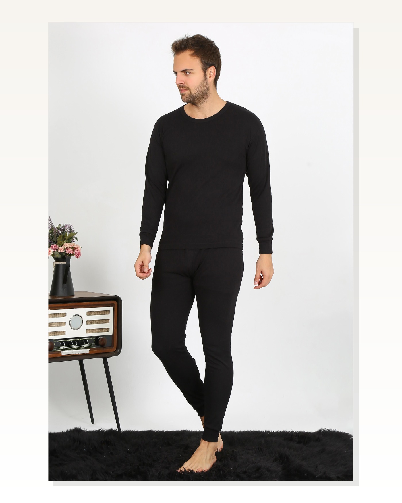 Moda Çizgi Men's Cotton Black Underwear Suit 19103 Marketplace blank