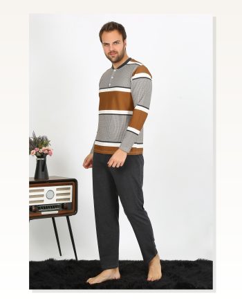 Moda Çizgi Men's Long Sleeve Combed Cotton Pajama Set 6845