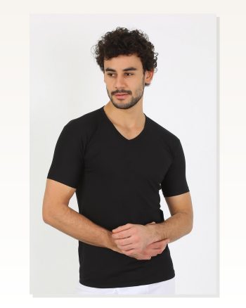 Moda Çizgi Men’s Lycra V-neck Black T-shirt 65700