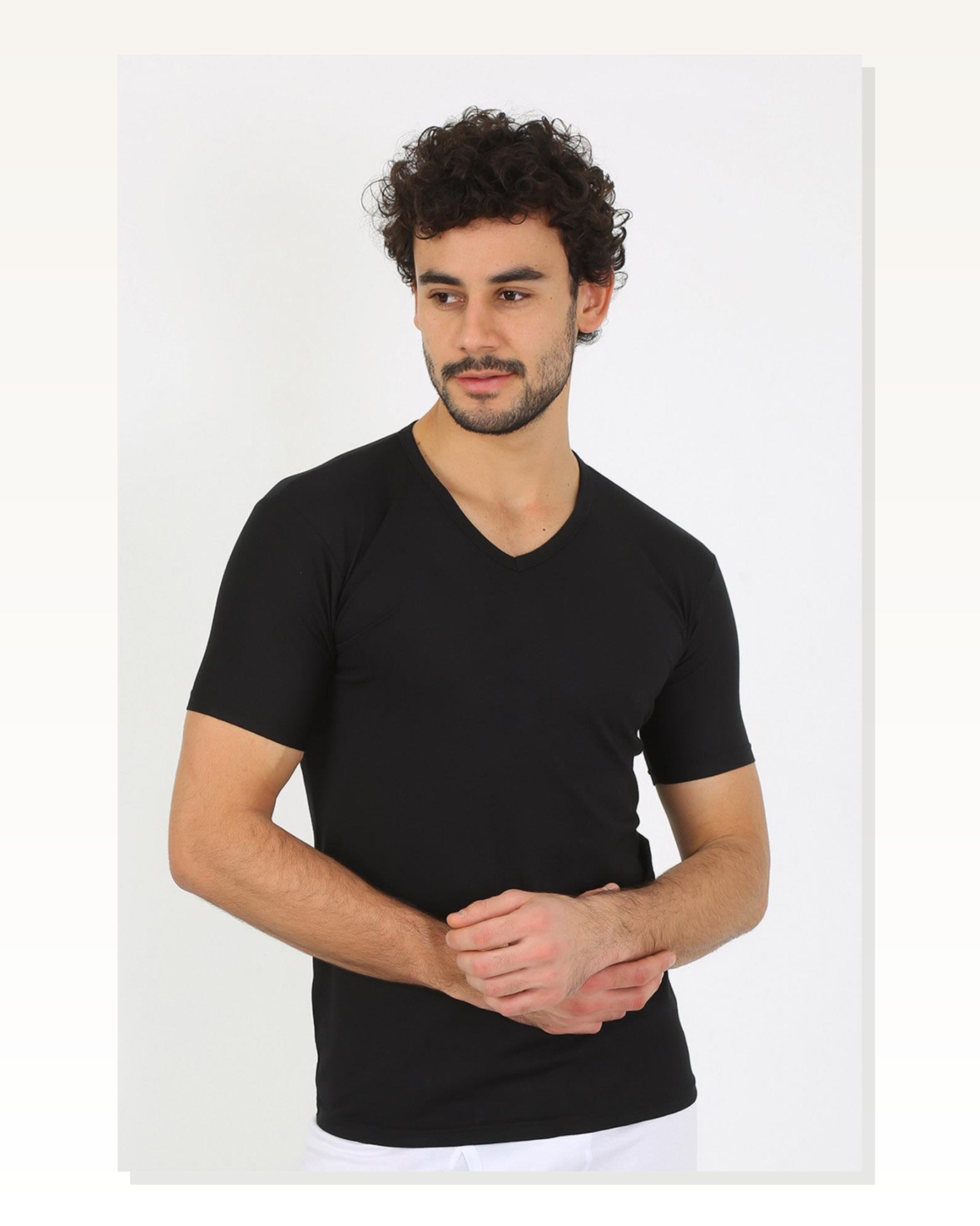 Moda Çizgi Men's Lycra V-Neck Black T-Shirt 65700 Marketplace blank