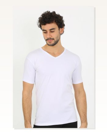 Moda Çizgi Men’s Lycra V-neck White T-shirt 65700