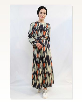 Moda Çizgi Mixed Pattern Dress Mint