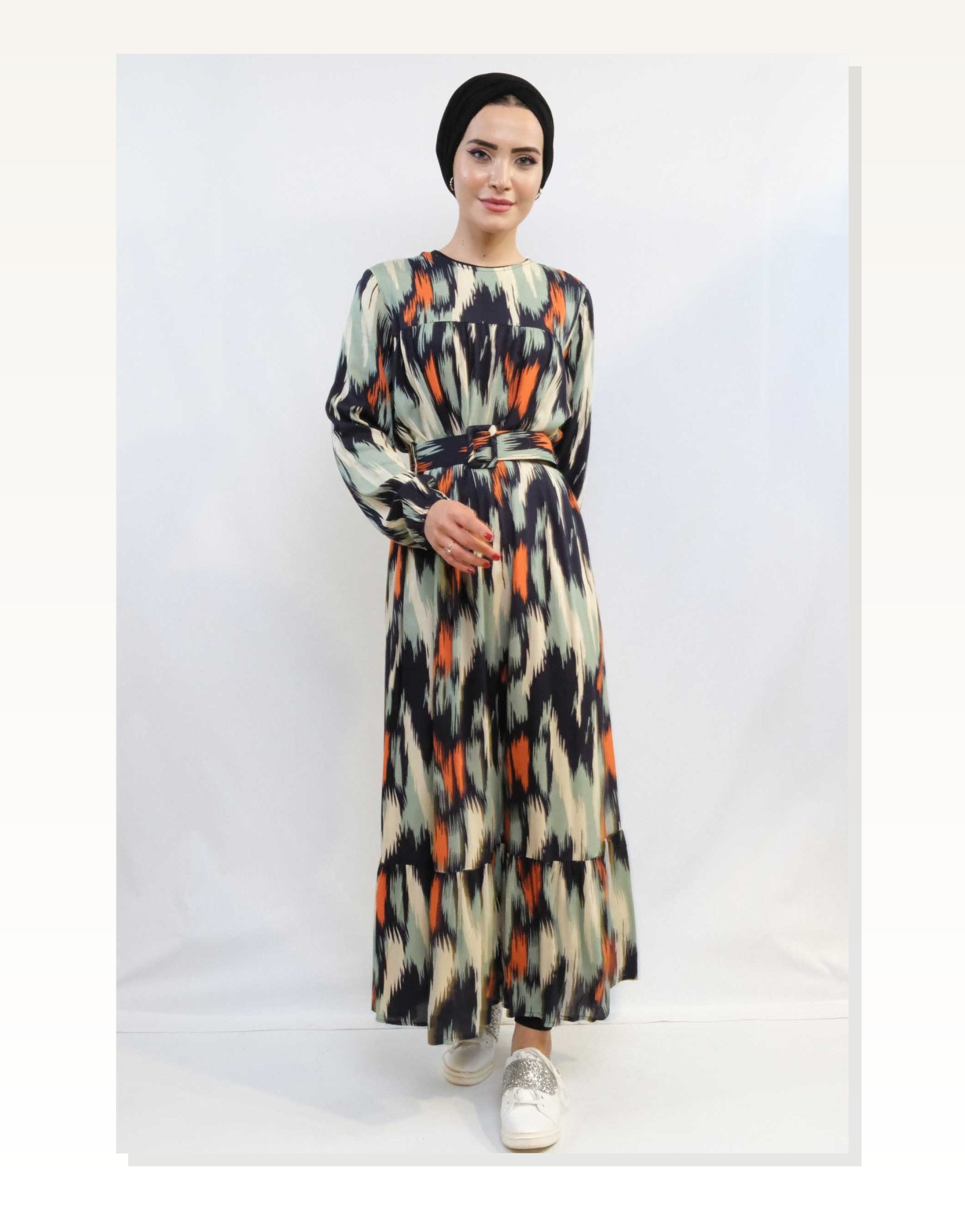 Moda Çizgi Mixed Pattern Dress Mint Marketplace blank