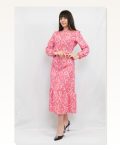 Moda Çizgi Paisley Pattern Dress Fuchsia