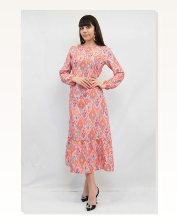 Moda Çizgi Paisley Pattern Dress Orange