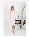 Moda Çizgi Pamuk Ev Elbisesi Tunik Gecelik Somon 13132 Marketplace