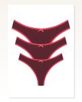 Moda Çizgi Pamuklu 3Lü Tanga Külot Bordo 40251
