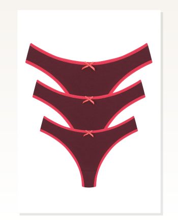 Moda Çizgi Pamuklu 3Lü Tanga Külot Bordo 40251