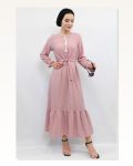 Moda Çizgi Patch Dress Dusty Rose