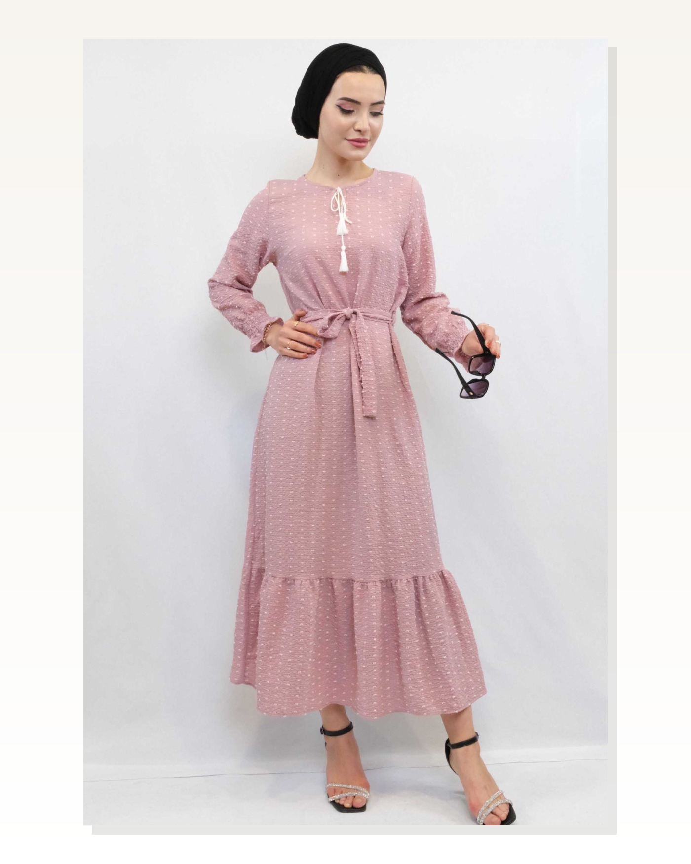 Moda Çizgi Patch Dress Dusty Rose Marketplace blank
