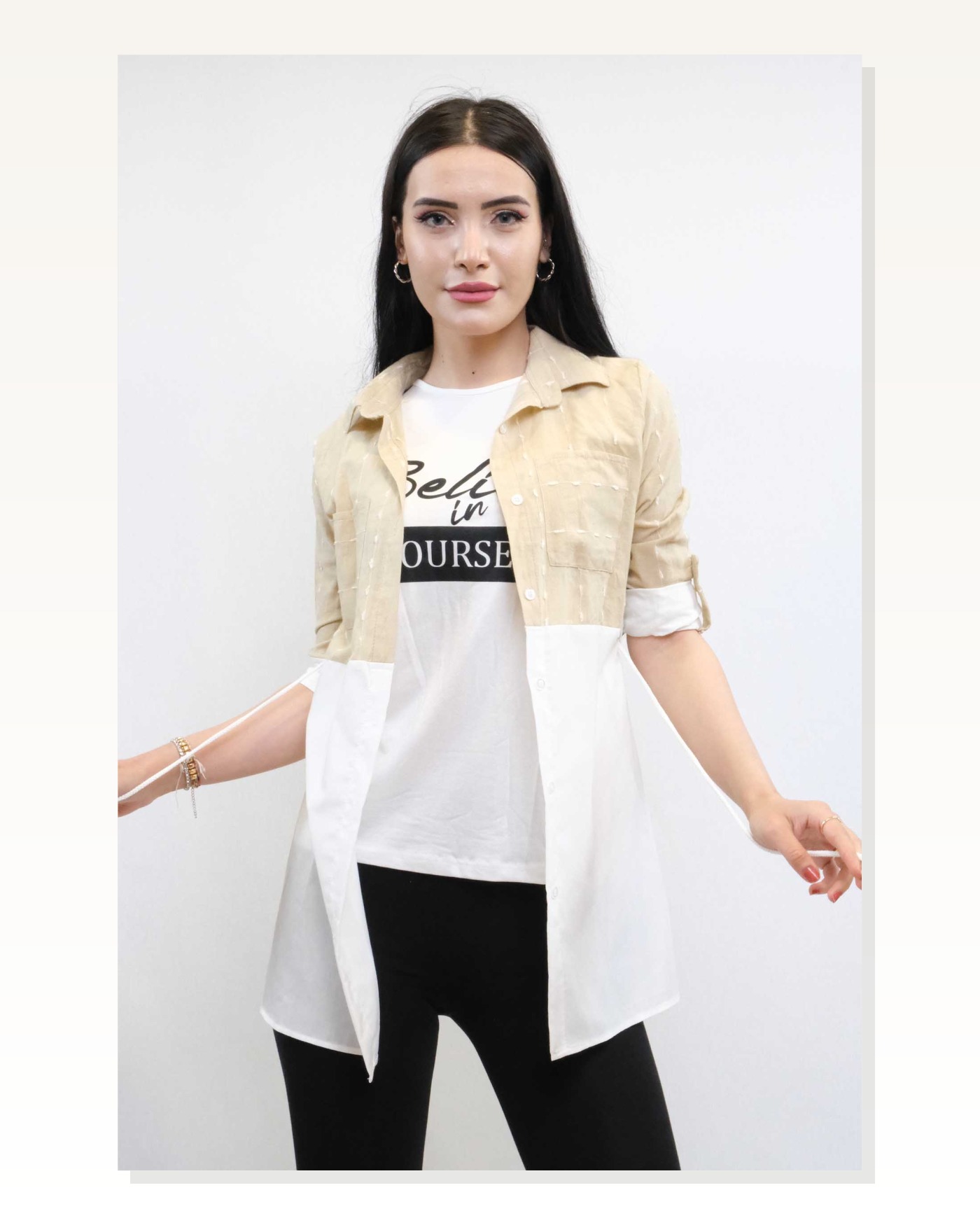 Moda Çizgi Patch Pattern Double Suit Beige Marketplace blank