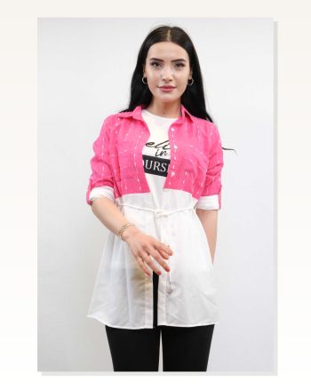 Moda Çizgi Patch Pattern Double Suit Fuchsia
