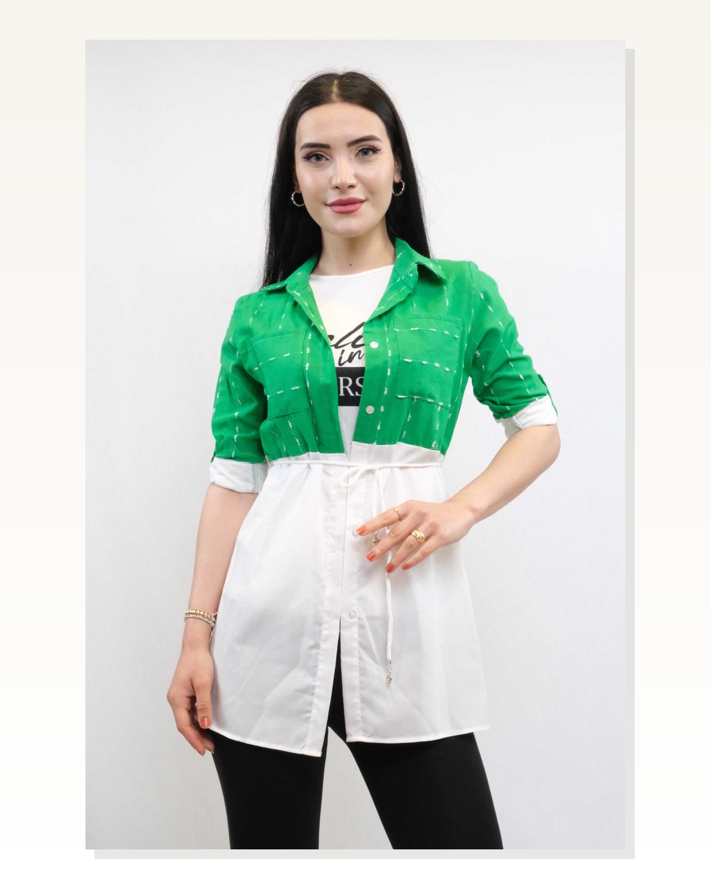 Moda Çizgi Patch Pattern Double Suit Green Marketplace blank