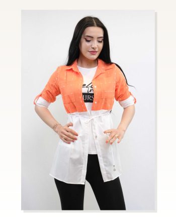 Moda Çizgi Patch Pattern Double Suit Orange